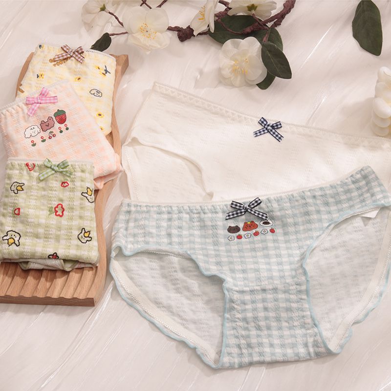  new pure cotton girl underwear female students cute Japanese style cotton crotch mid-waist large size breathable briefs