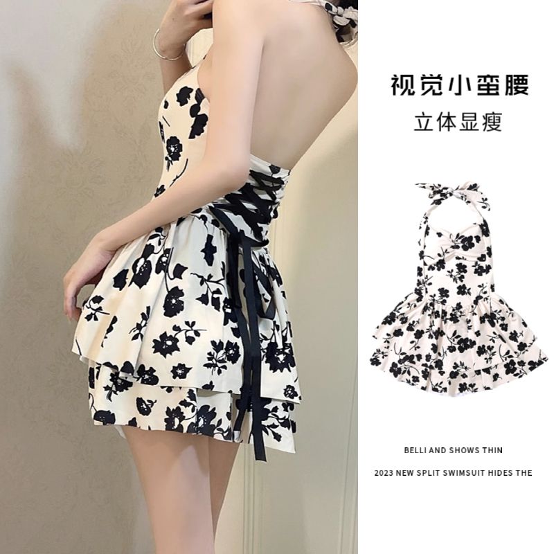 泳衣女夏2023新款連體裙式顯瘦網紅風遮肚肉高級感女式小胸泡溫泉