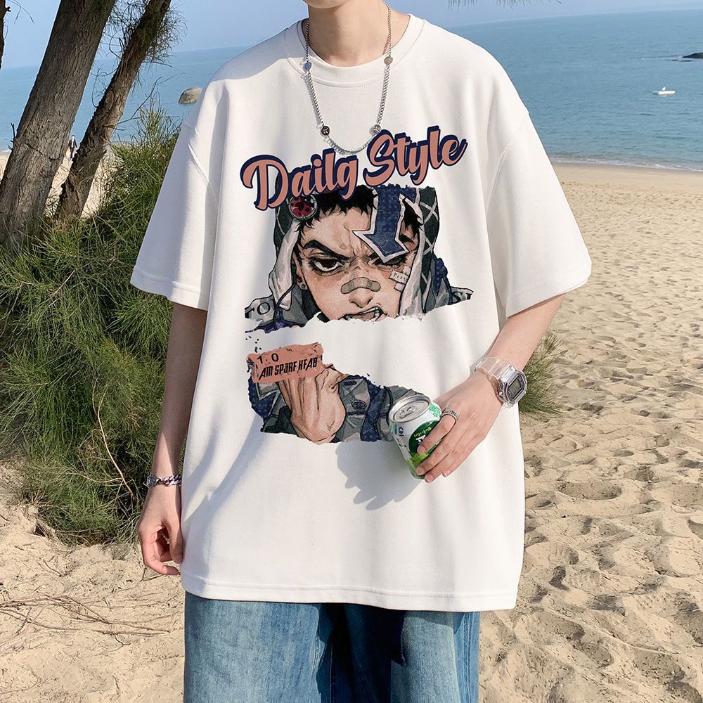 100%純棉t恤男夏季衣服美式高街半袖潮牌潮流男裝短袖五分袖上衣
