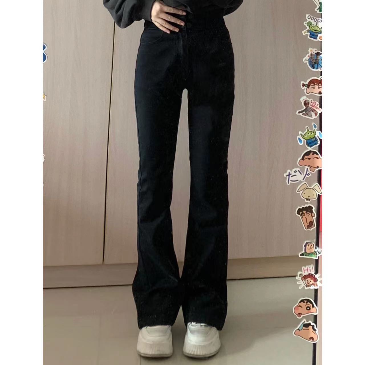 黑色微喇叭牛仔褲女修身顯瘦拖地長褲百搭彈力水洗春秋季馬蹄褲潮