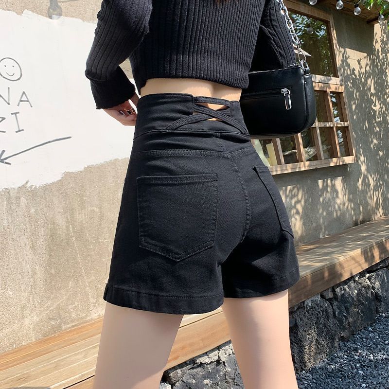 黑色牛仔短褲女夏季薄款2023年新款高腰寬鬆a字白色超短熱褲辣妹