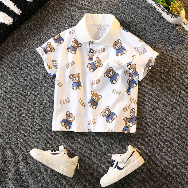 100% cotton children's 2023 new summer new arrivals for boys and girls cartoon tie-dye handsome lapel POLO short-sleeved tops trendy