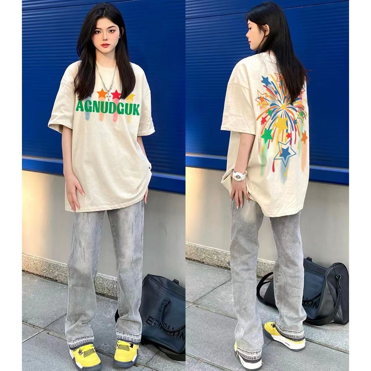 純棉短袖T恤女2023年夏季新款小眾美式潮牌寬鬆百搭休閒上衣ins女