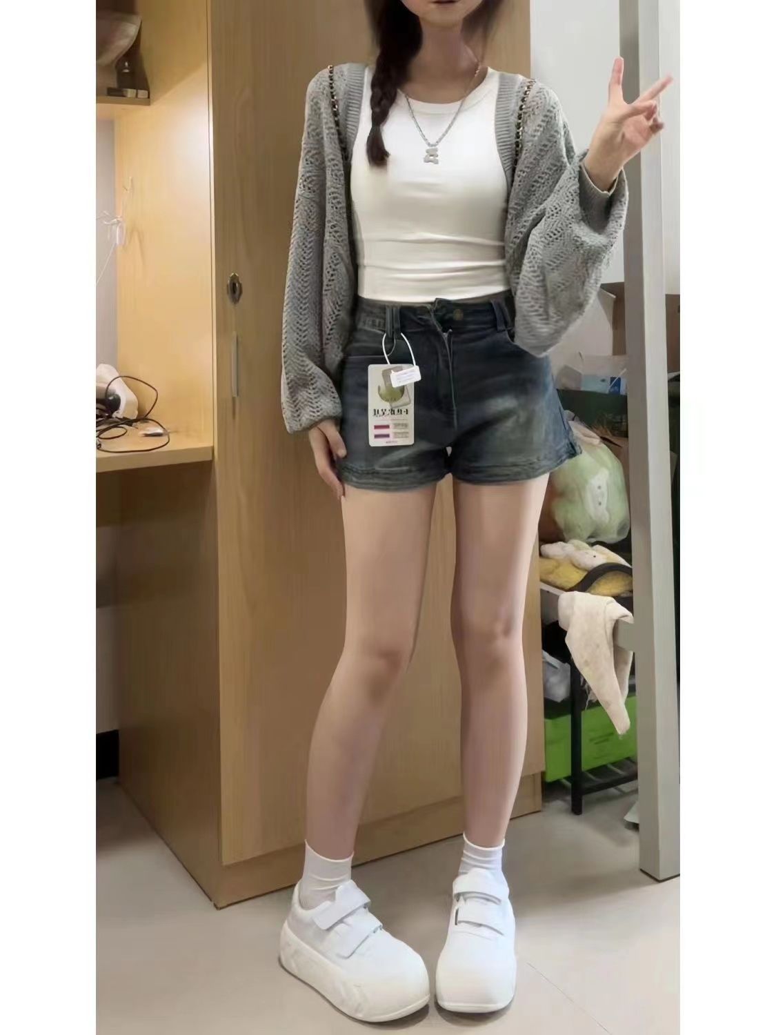 夏季復古藍色牛仔短褲女水洗彈力直筒包臀顯瘦做舊辣妹顯腿長潮流