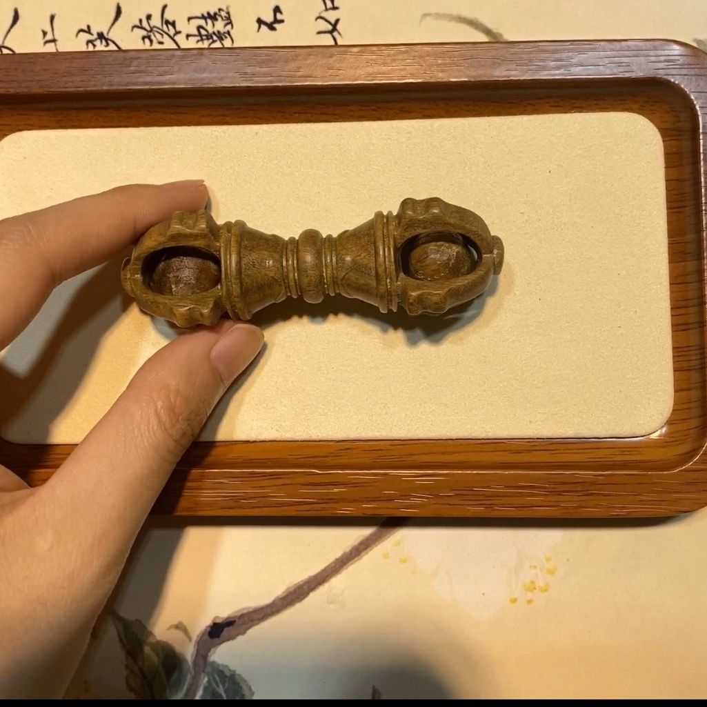 Natural Zitan Wood Vajra Dorje Handheld Carving Bell Ritual