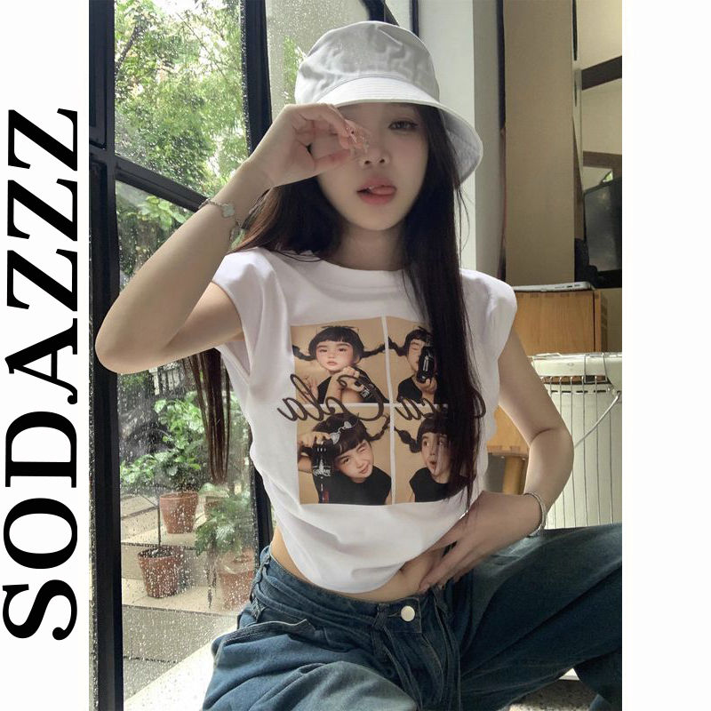 美式復古白色人物印花t恤女夏季2023新款設計感小眾寬鬆背心上衣