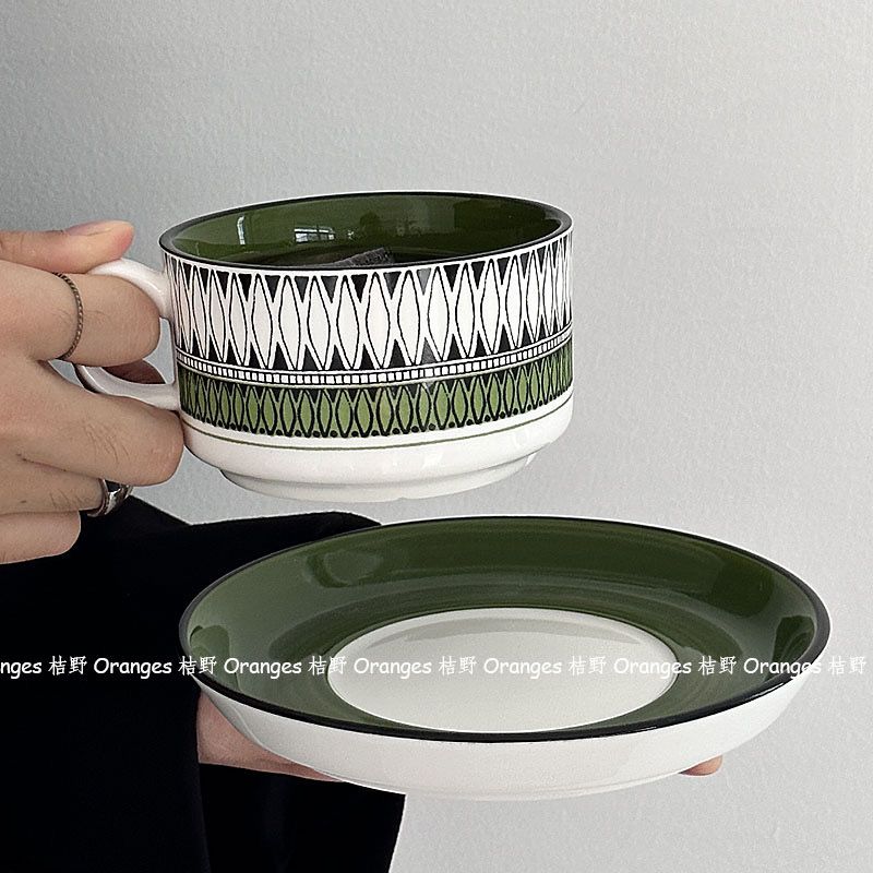 芬兰中古手绘墨西哥系列咖啡杯碟复古拉花拿铁杯下午茶杯泼墨复古
