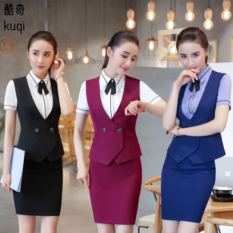 2023職業裝女夏季服務員前台接待工作服空姐酒吧收銀員職業套裙女