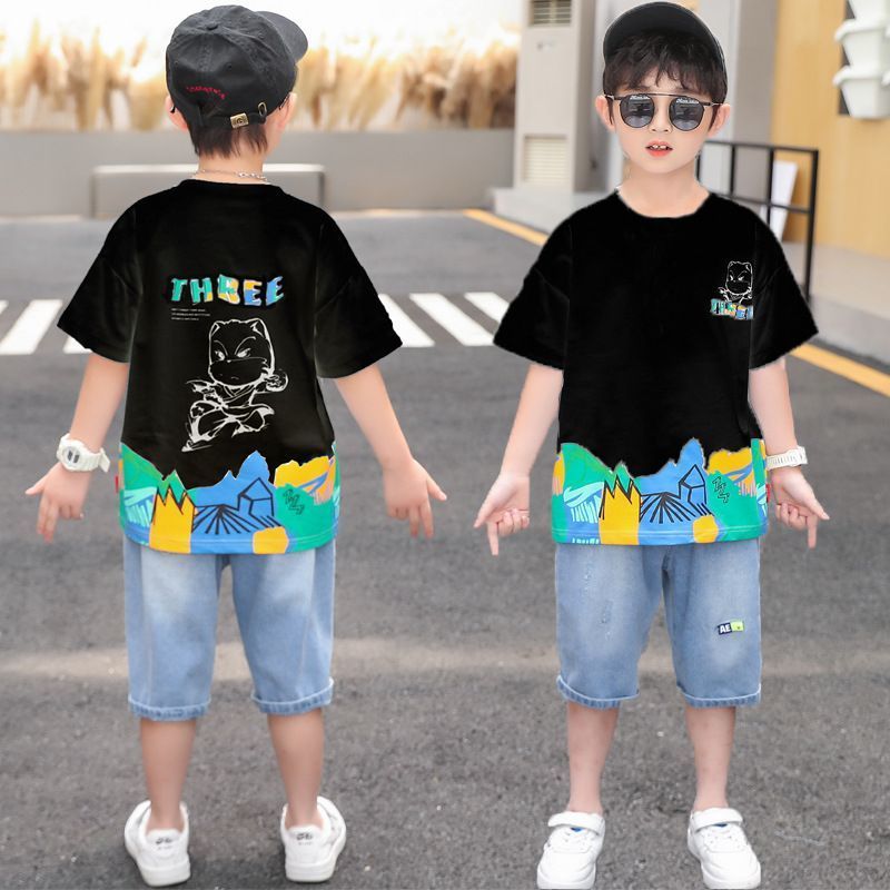 兒童夏季時尚帥氣兩件套中大童洋氣韓版套裝男童短袖短褲男孩童裝