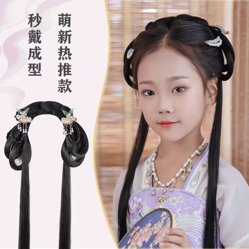 古风汉服假发包儿童假发头饰一体式懒人排梳假发女童造型发髻发饰 图片 3
