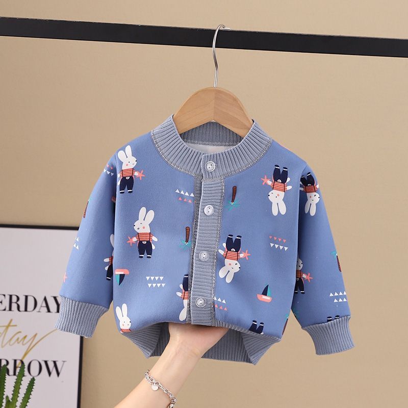 Off-season children's fleece sweater  girls autumn boys winter cardigan girls coat base suit