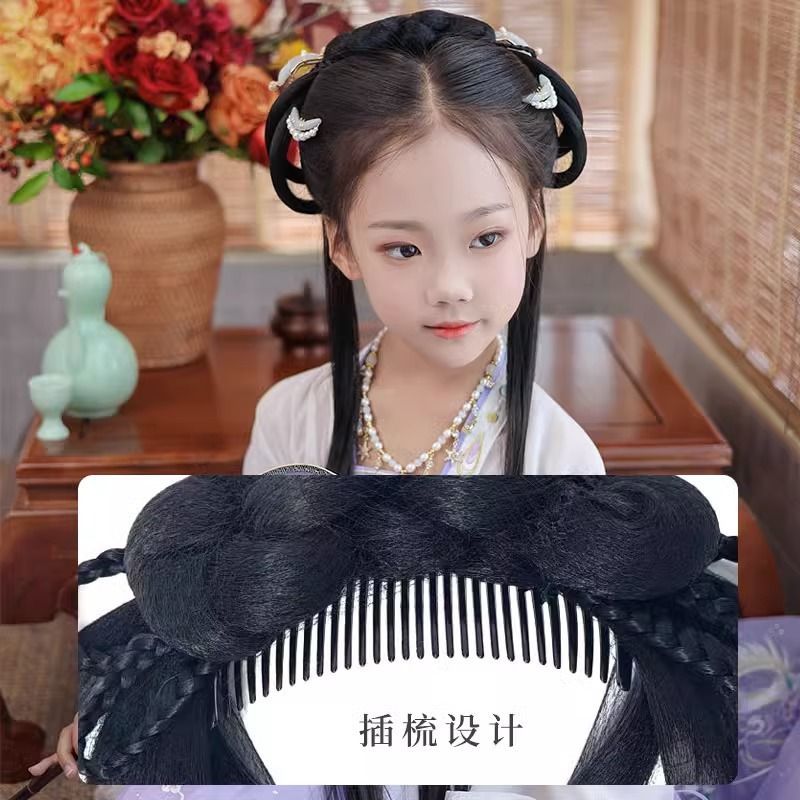 古风汉服假发包儿童假发头饰一体式懒人排梳假发女童造型发髻发饰 图片 4