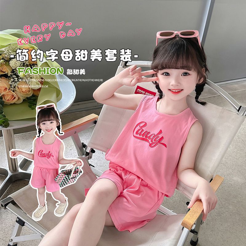 Girls Suits  New Summer Sports Style Summer Clothes Baby Summer Clothes Little Girls Shorts Two-piece Set