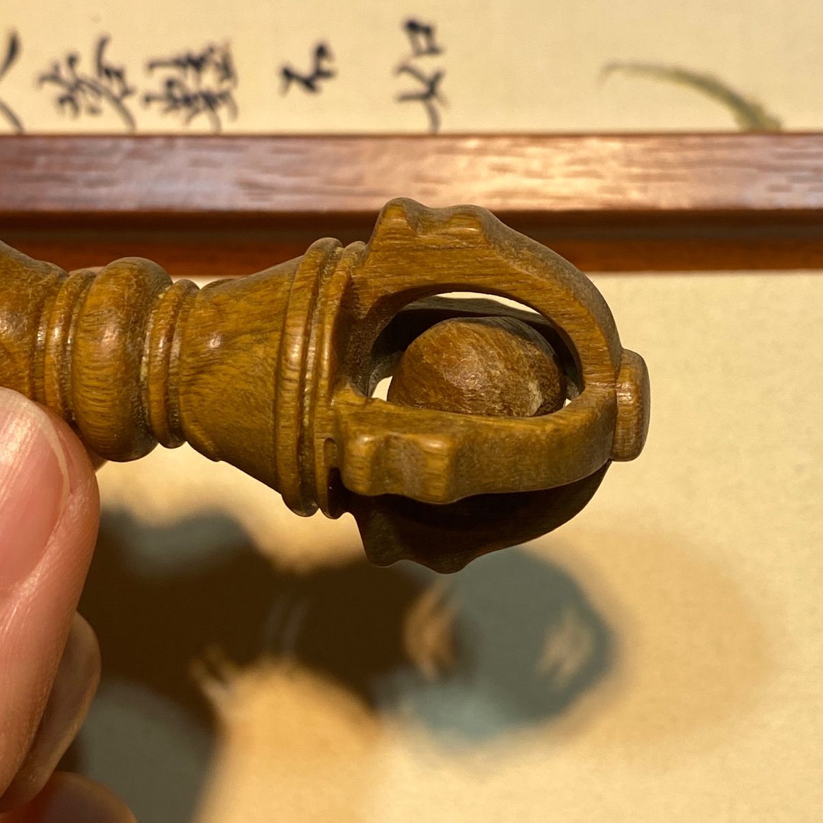 Natural Zitan Wood Vajra Dorje Handheld Carving Bell Ritual