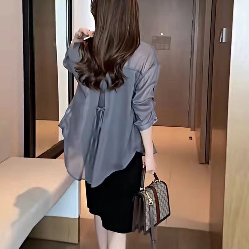 小個子雪紡防曬衣女款襯衫夏季薄款2023年新款百搭中長款長袖開衫