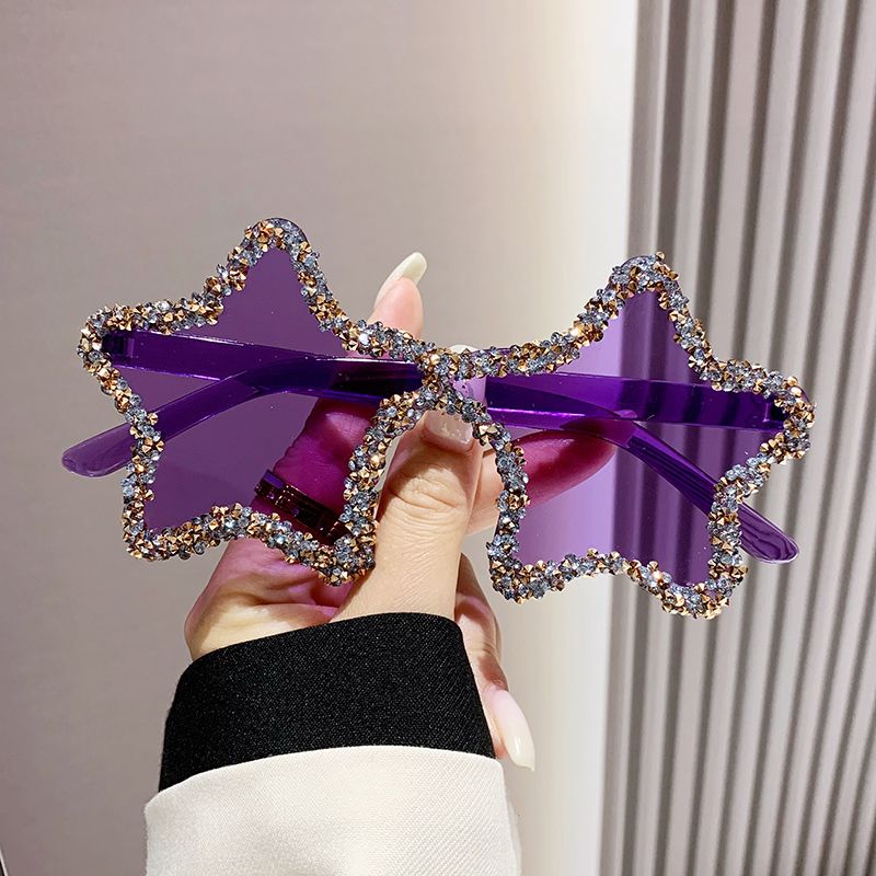Occhiali da sole color caramello oceanico personalizzati con pentagramma senza montatura, occhiali da sole da strada fritti incrostati di diamanti fatti a mano_voghion.com