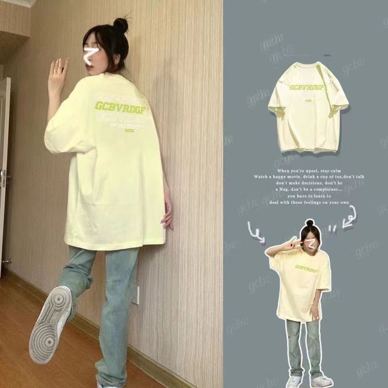 夏季新款短袖t恤女寬鬆百搭oversize潮流美式復古字母印花上衣服