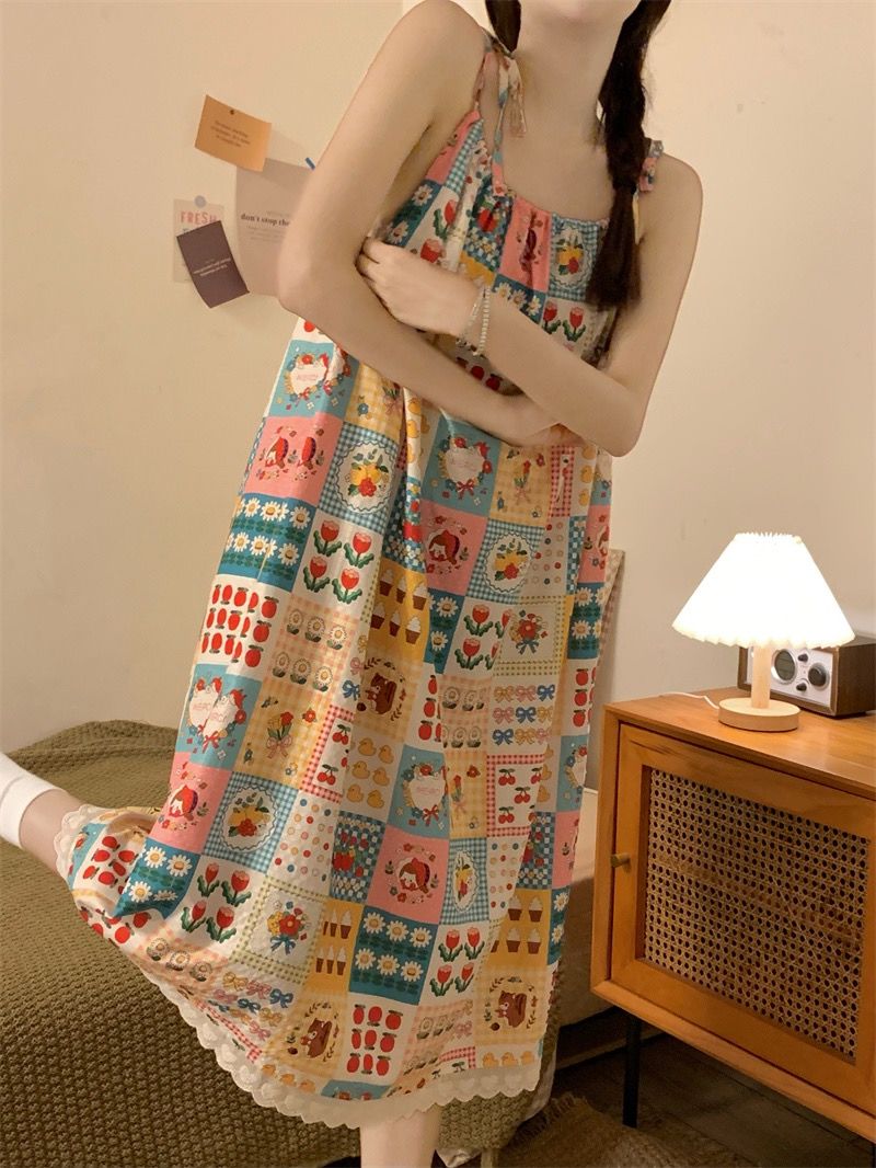 Summer color dopamine girl suspender nightdress Korean ins style design sense sweet forest lace lace skirt