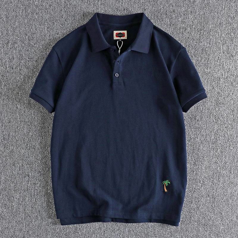 歐美休閒風椰樹刺繡水洗珠地棉polo衫男裝潮流夏季青年翻領短袖t