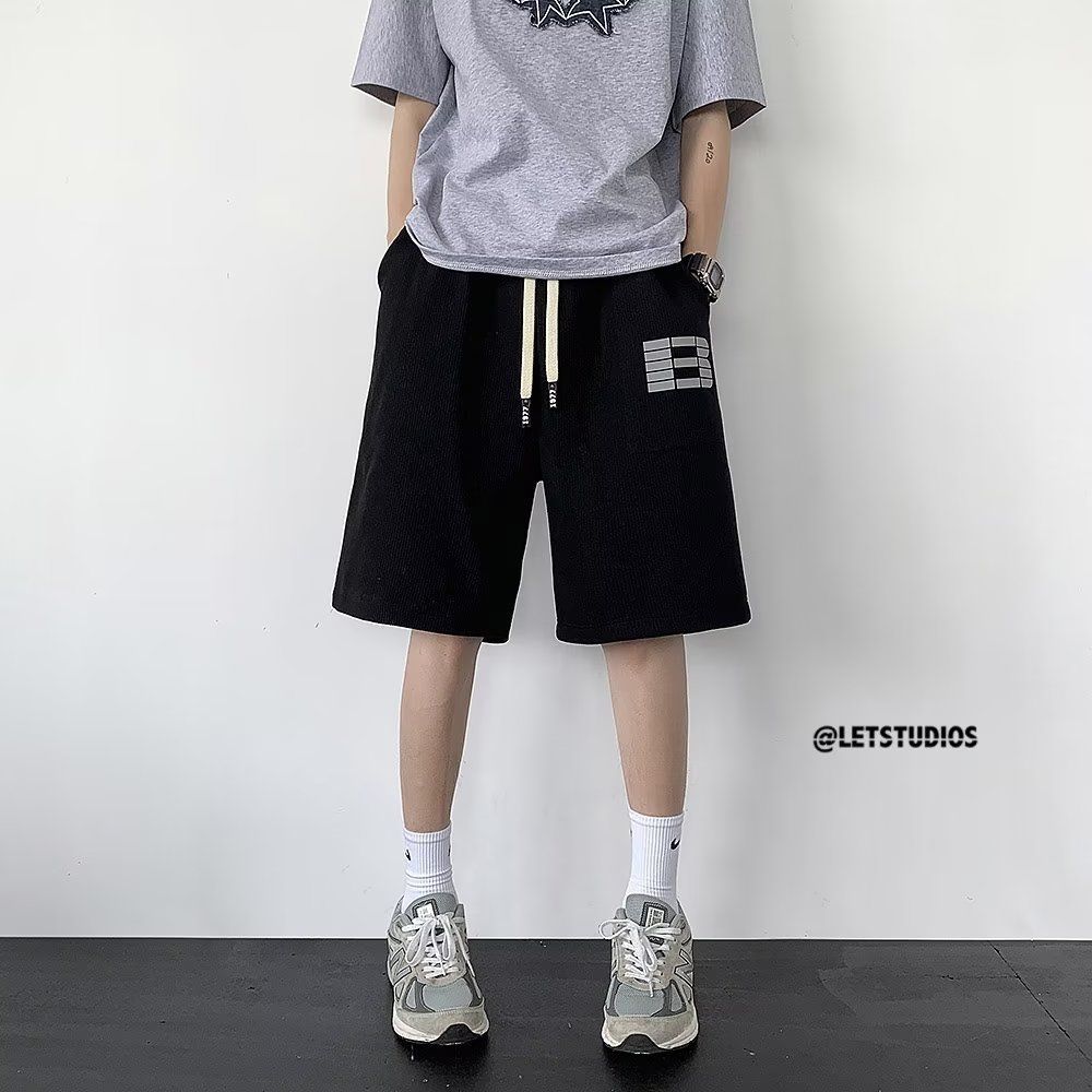 華夫格短褲男潮夏季薄款透氣學生運動五分褲高腰顯瘦休閒百搭中褲