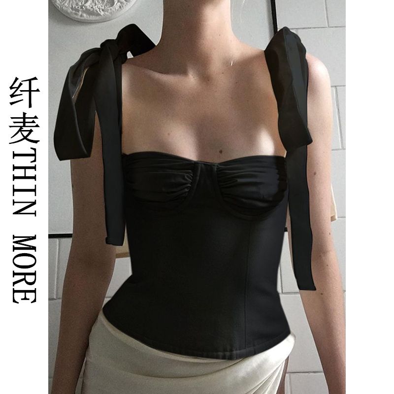 纖麥THIN MORE蝴蝶結綁帶小吊帶背心女內搭外穿辣妹氣質短款上衣