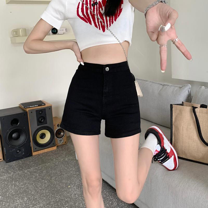 薄款港味高腰顯瘦牛仔短褲子女夏季性感跳舞爵士辣妹黑色緊身熱褲