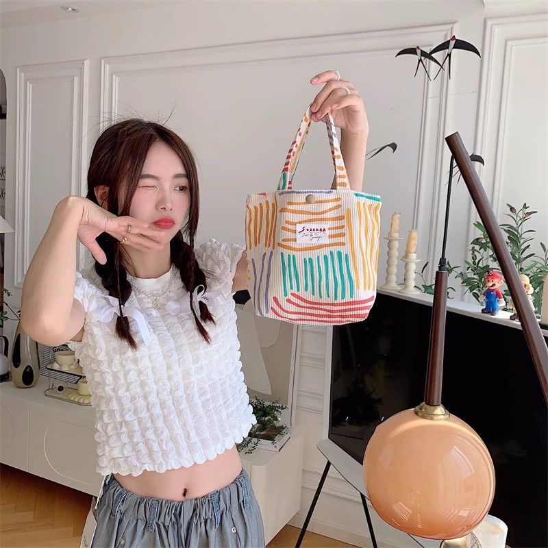  New Rainbow Portable Canvas Bag, Small Tote Bag for Work, Lunch Box, Lunch Bag, Student Casual Class Commuting Bag