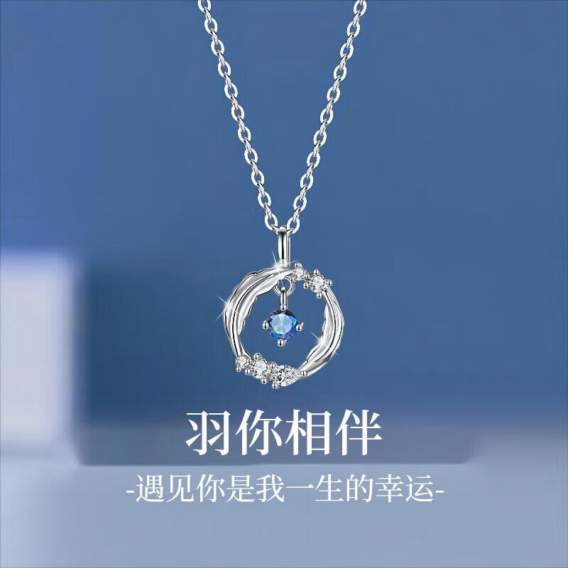 羽毛與你相伴925純銀項鍊女款ins輕奢小眾鎖骨鏈生日禮物送女友