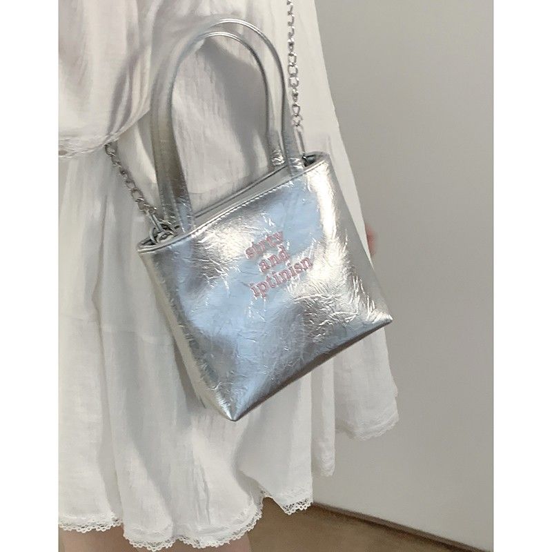 New ins niche design silver letter handbag for women  summer versatile internet celebrity large capacity crossbody bag