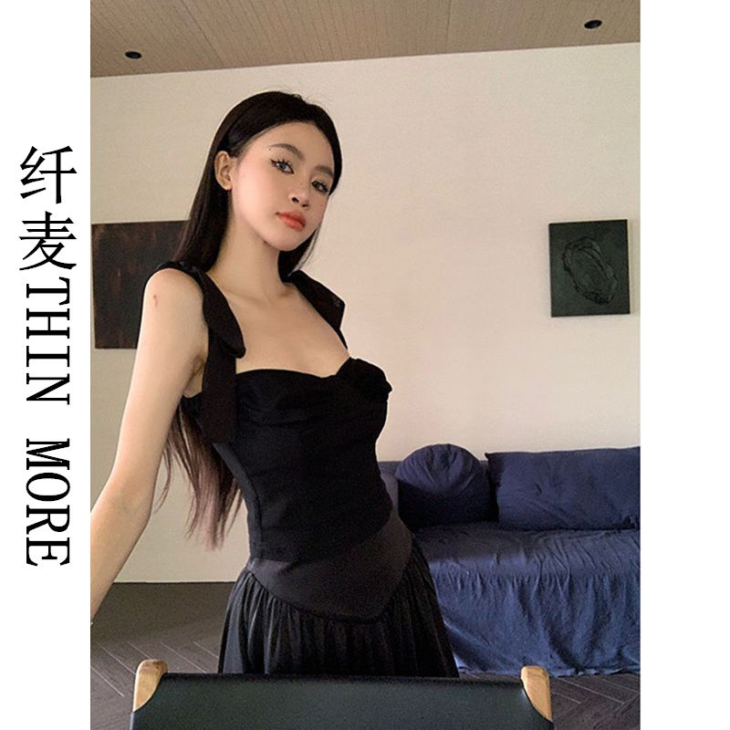 纖麥THIN MORE辣妹設計感黑色吊帶背心高腰氣質外穿顯瘦上衣ins風