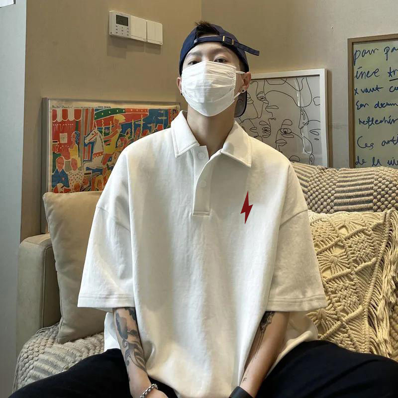 純棉美式夏季polo領短袖inst恤男日系寬鬆潮流帥氣oversize上衣服