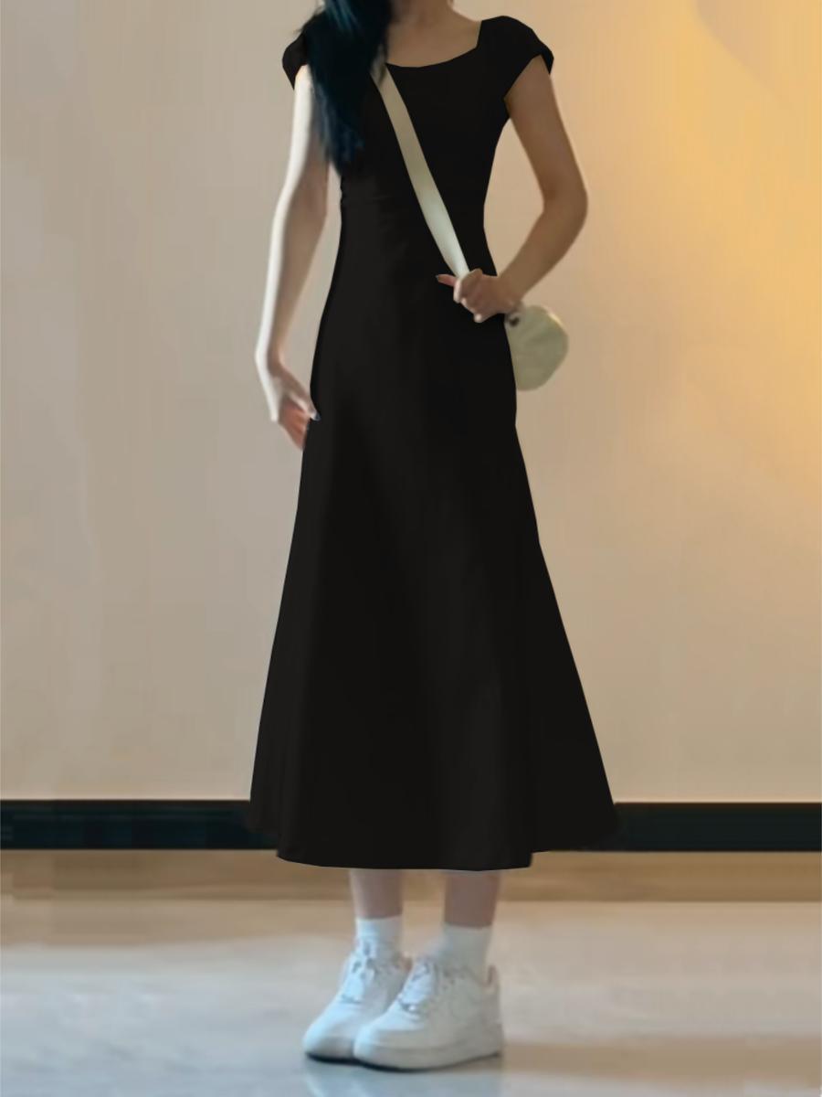 法式洋气掐腰连衣裙子女2023夏季新款高级感温柔收腰显瘦包臀长裙