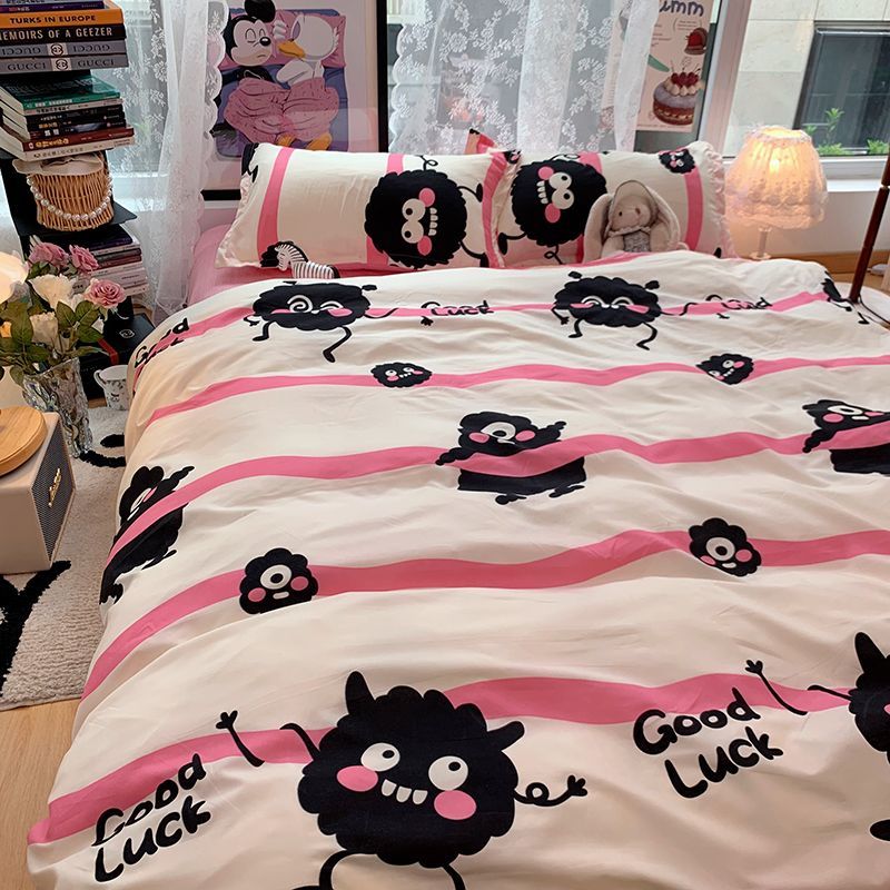 韩系ins风卡通少女心动物乐园四件套被套床上用品床单宿舍三件套