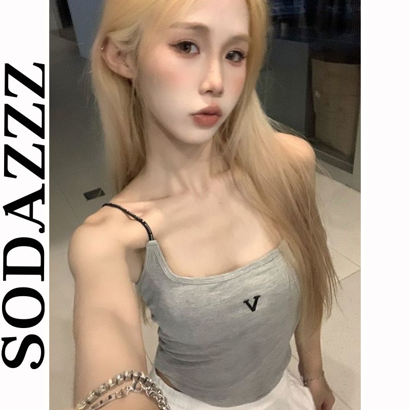 辣妹吊帶背心女夏季2023新款港味字母印花設計感修身顯瘦灰色上衣