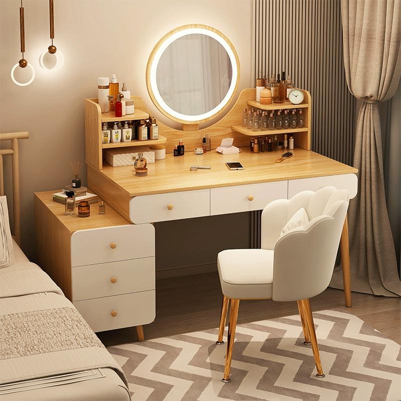 卧室梳妆台现代简约小户型网红ins风斗柜收纳柜一体轻奢化妆桌镜