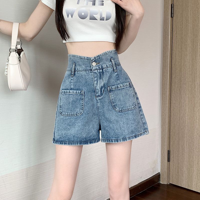 辣妹高腰牛仔短褲女夏季薄款大碼胖mm寬鬆顯瘦a字小個子闊腿熱褲