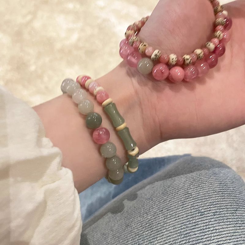 竹節天然石串珠手鍊女款氣質百搭閨蜜手串2023年新款復古網紅手飾