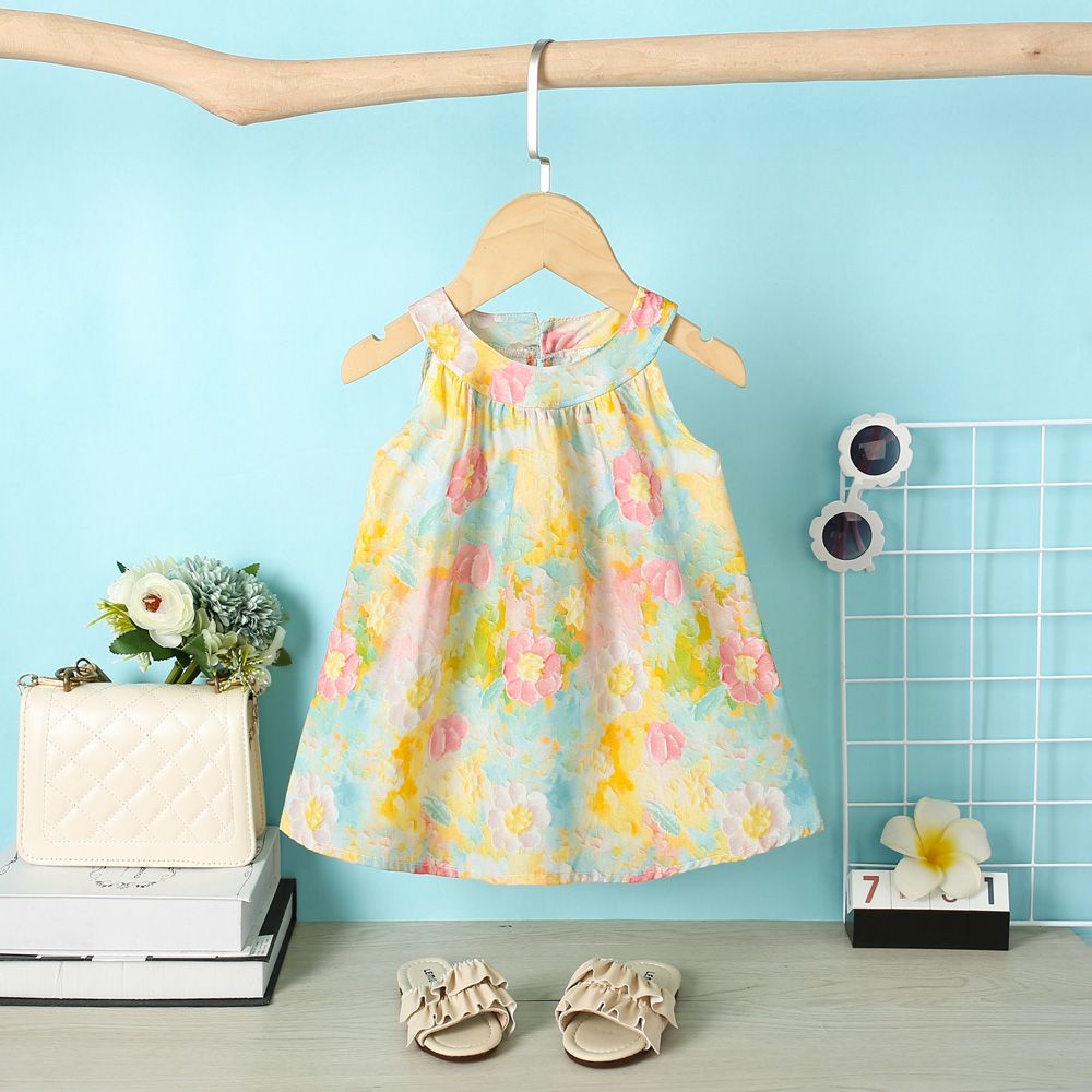 2023 New Floral Skirt for Children and Girls, Hanger Neck, Internet Celebrity, Western Princess Style, Literary Retro Dress for Women