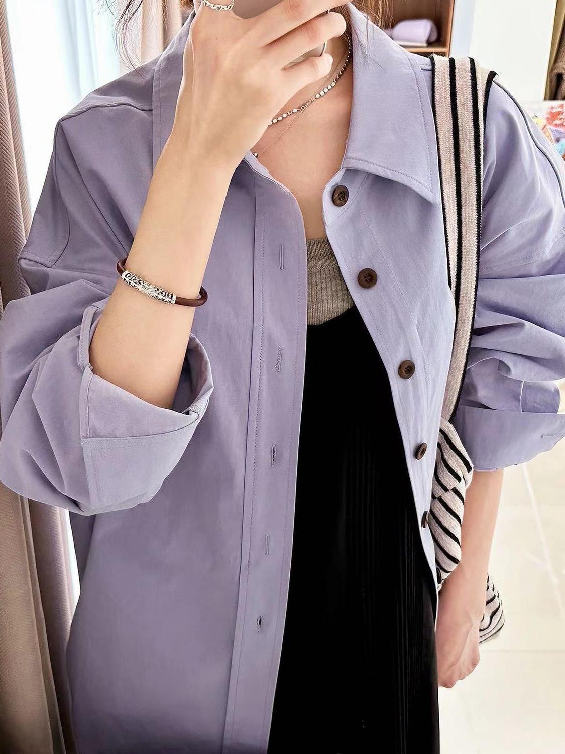 夏季2023新款超仙紫色純棉襯衫外穿女寬鬆百搭顯瘦防曬襯衣開衫潮
