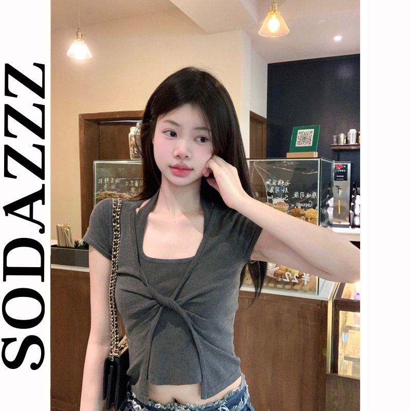 夏季韓版2023新款假兩件設計感修身顯瘦短款別致時尚短袖T恤女裝
