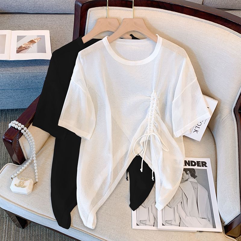 Short-sleeved sunscreen blouse T-shirt women's 2023 new summer unique chic design sense niche irregular tops