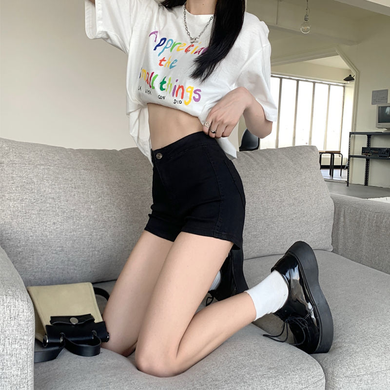 黑色韓版牛仔短褲女高腰顯瘦2023年夏季新款a字緊身超短褲熱褲子