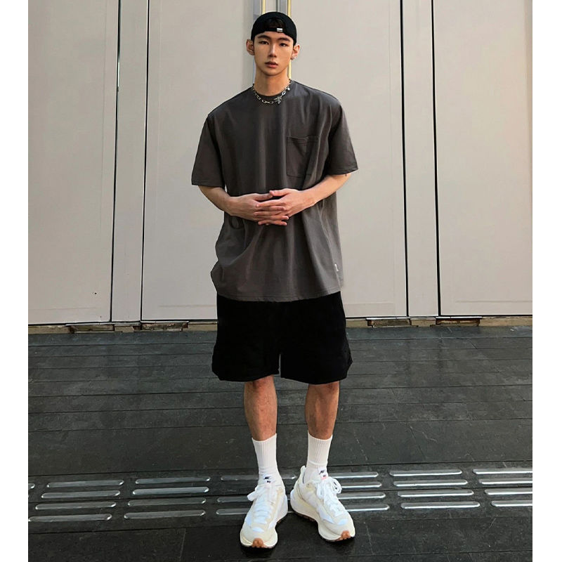 美式潮牌純色休閒運動短褲男夏季新款外穿寬鬆個性百搭直筒衛褲