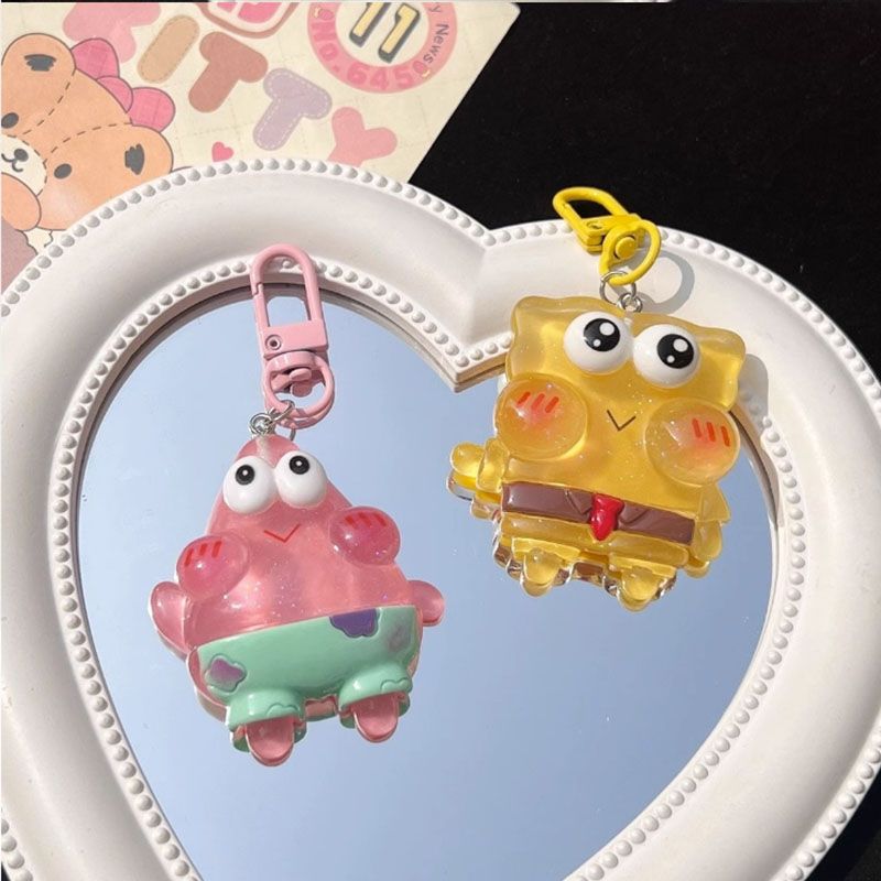 Cartoon transparent cute SpongeBob SquarePants Patrick Star keychain best friend school bag student pendant key chain souvenir