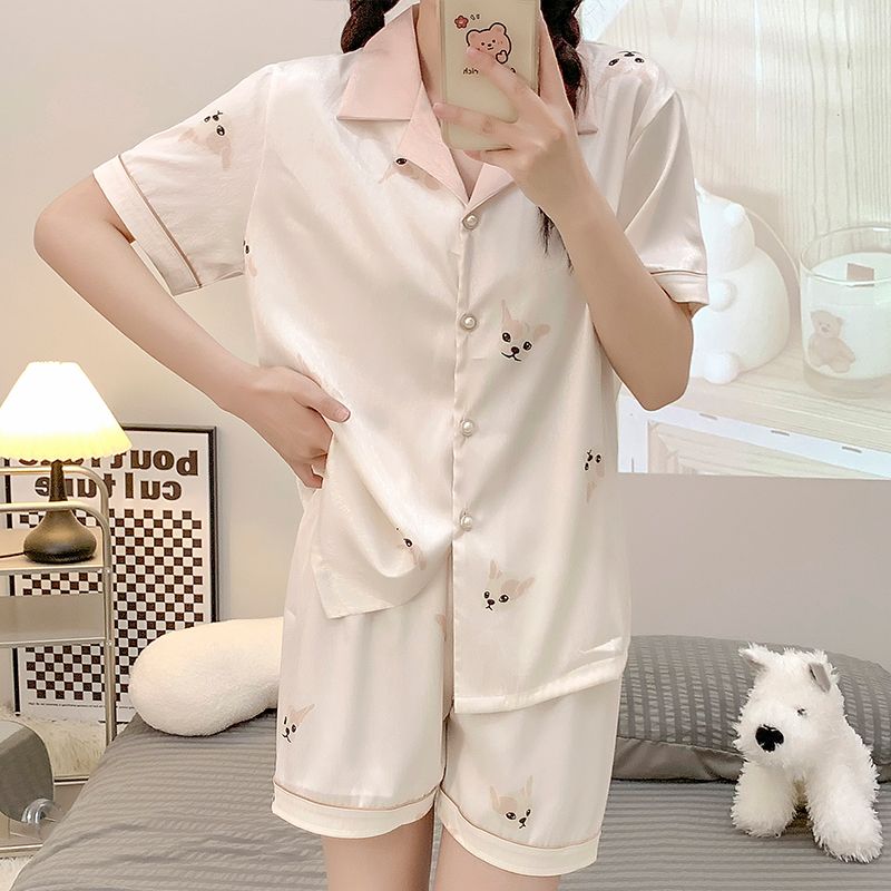 睡衣女冰絲夏天網紅風2023新款ins風短袖女士高檔家居服套裝夏季