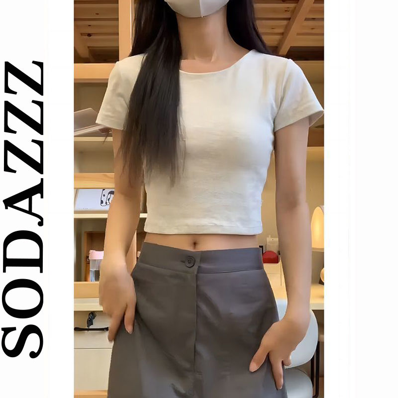 白灰色純欲風甜辣妹露背純欲短袖T恤女夏季修身高腰短款小眾上衣