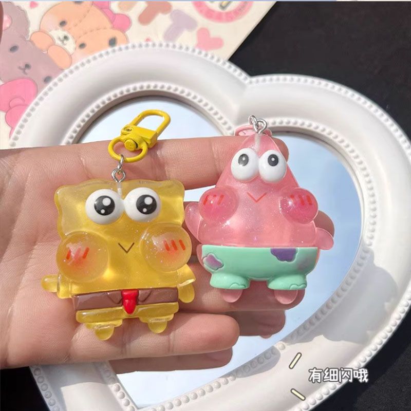 Cartoon transparent cute SpongeBob SquarePants Patrick Star keychain best friend school bag student pendant key chain souvenir
