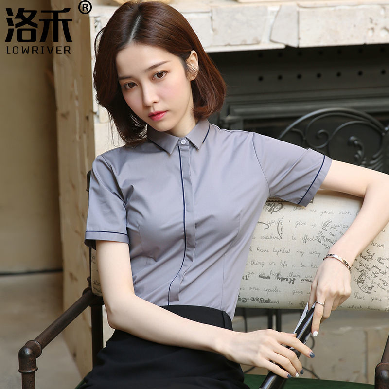 洛禾夏新款职业短袖白衬衫女设计感韩版工作服正装气质衬衣寸