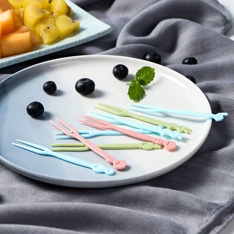 Fruit Fork Creative Cake Dessert Fork Disposable Plastic Home Eat Fruit Snack Small Fork Two-toothed Fruit Pick