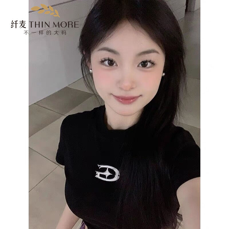 美式復古辣妹緊身短袖t恤女2023新款夏季小個子正肩顯瘦短款上衣